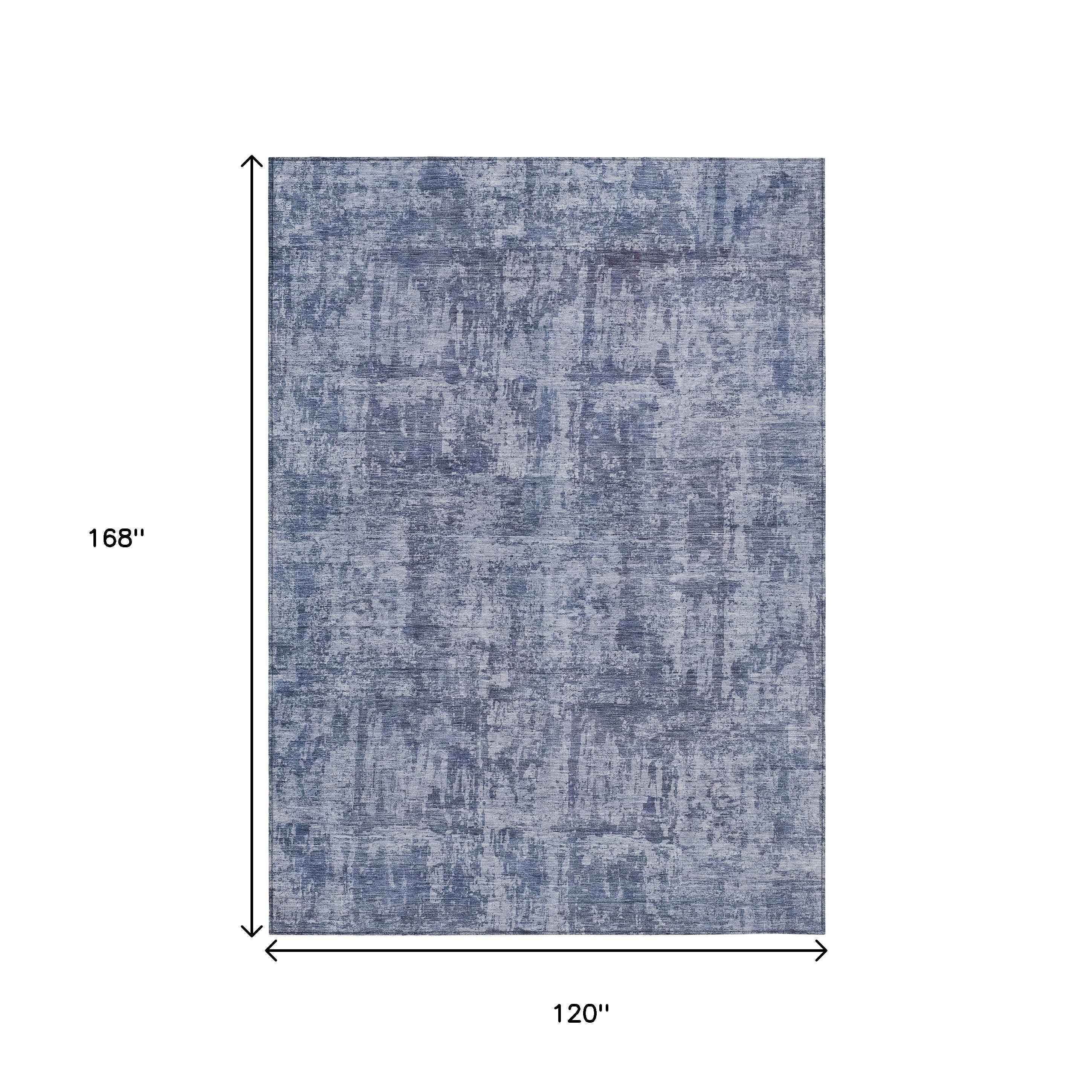 10' X 14' Blue And Ivory Abstract Washable Indoor Outdoor Area Rug