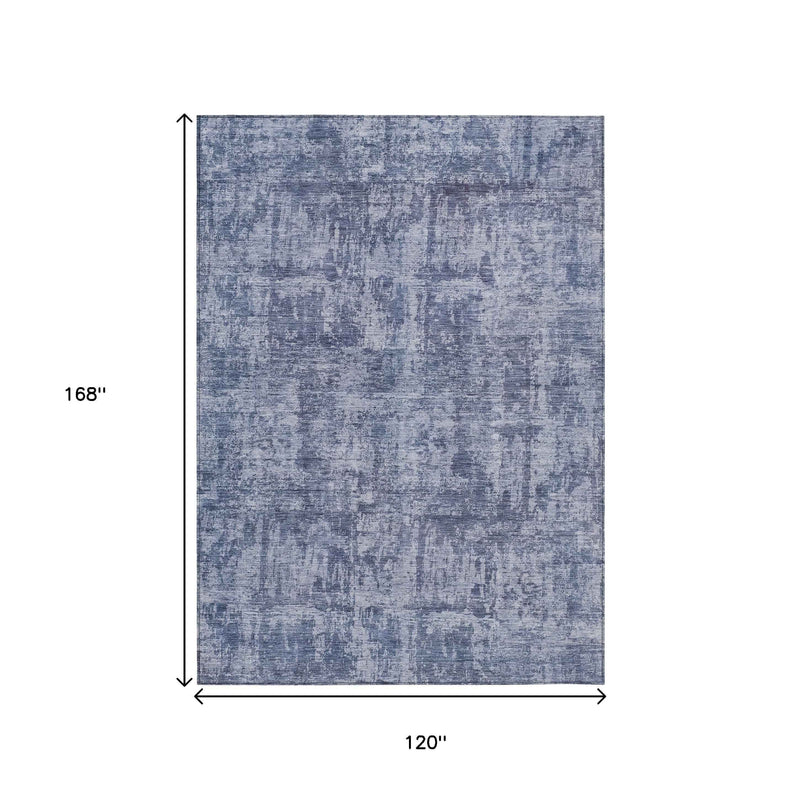 10' X 14' Blue And Ivory Abstract Washable Indoor Outdoor Area Rug