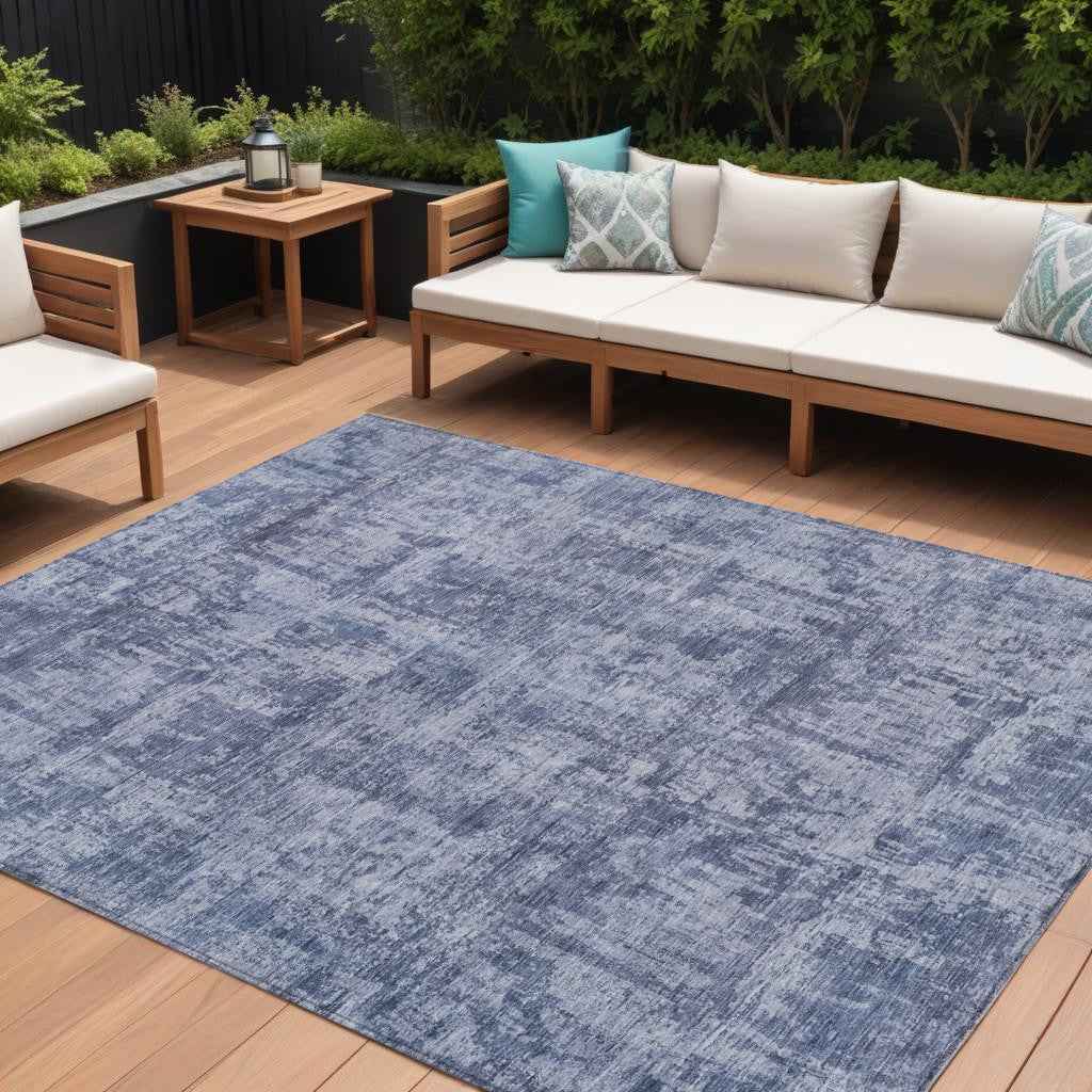10' X 14' Blue And Ivory Abstract Washable Indoor Outdoor Area Rug