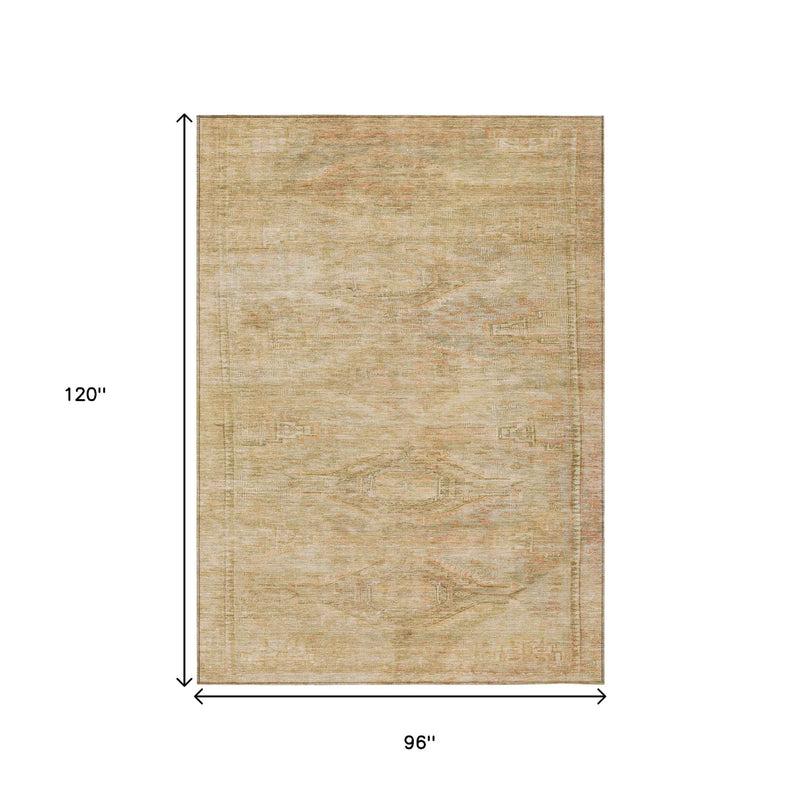 8' X 10' Linen And Wheat Aztec Washable Indoor Outdoor Area Rug