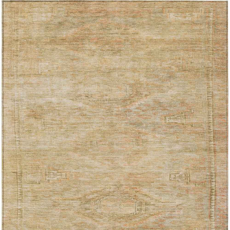 8' X 10' Linen And Wheat Aztec Washable Indoor Outdoor Area Rug