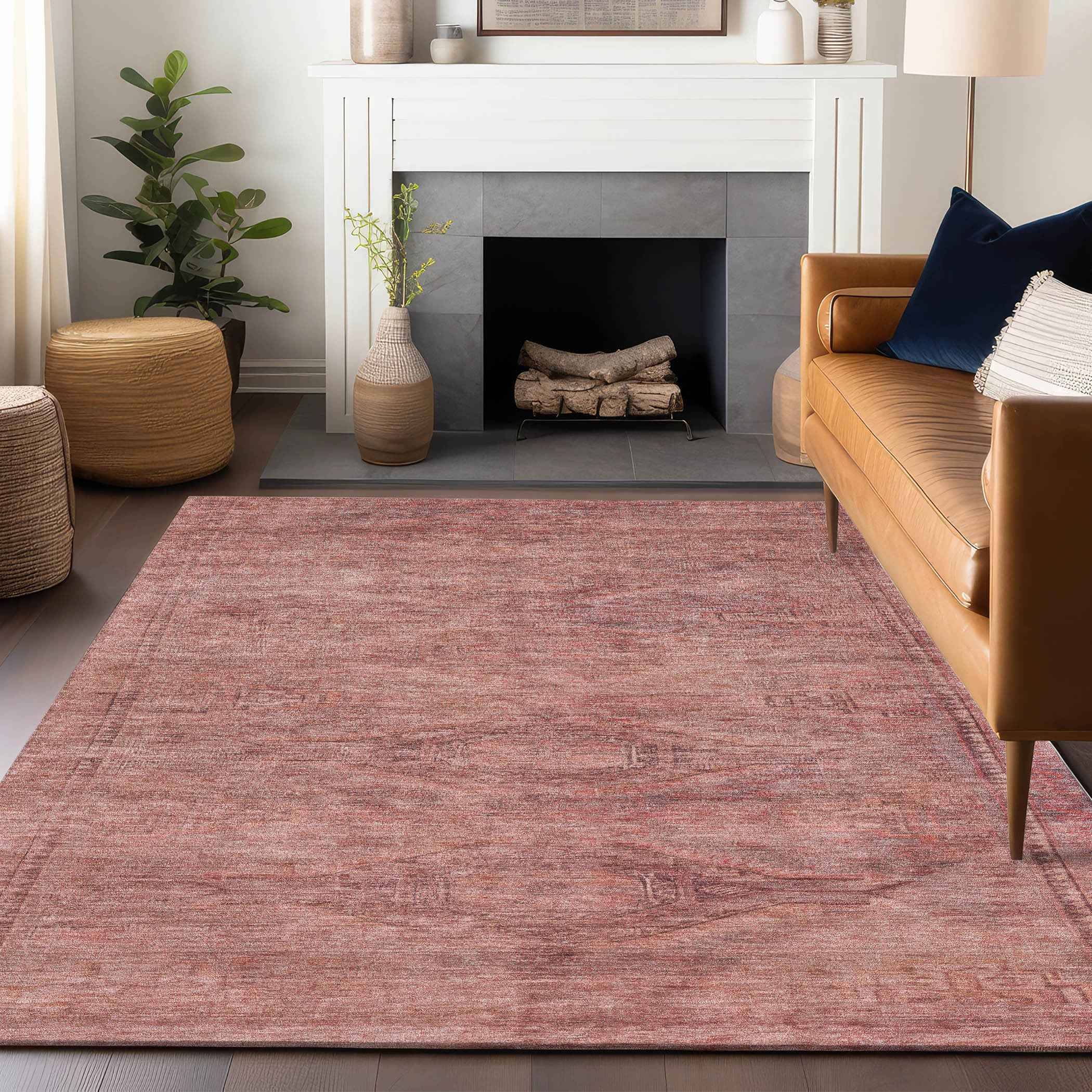 3' X 5' Terra Cotta And Salmon Aztec Washable Indoor Outdoor Area Rug
