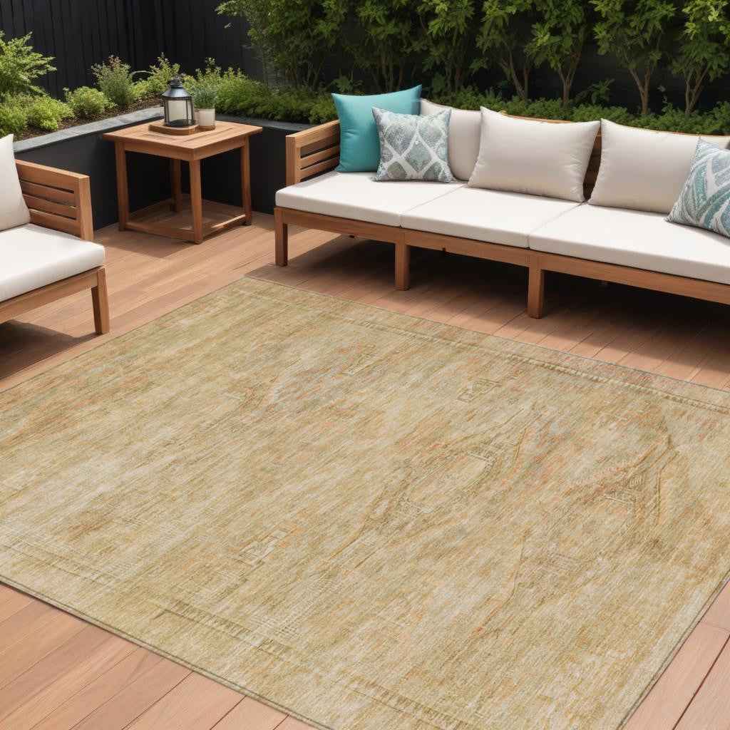 8' X 10' Linen And Wheat Aztec Washable Indoor Outdoor Area Rug