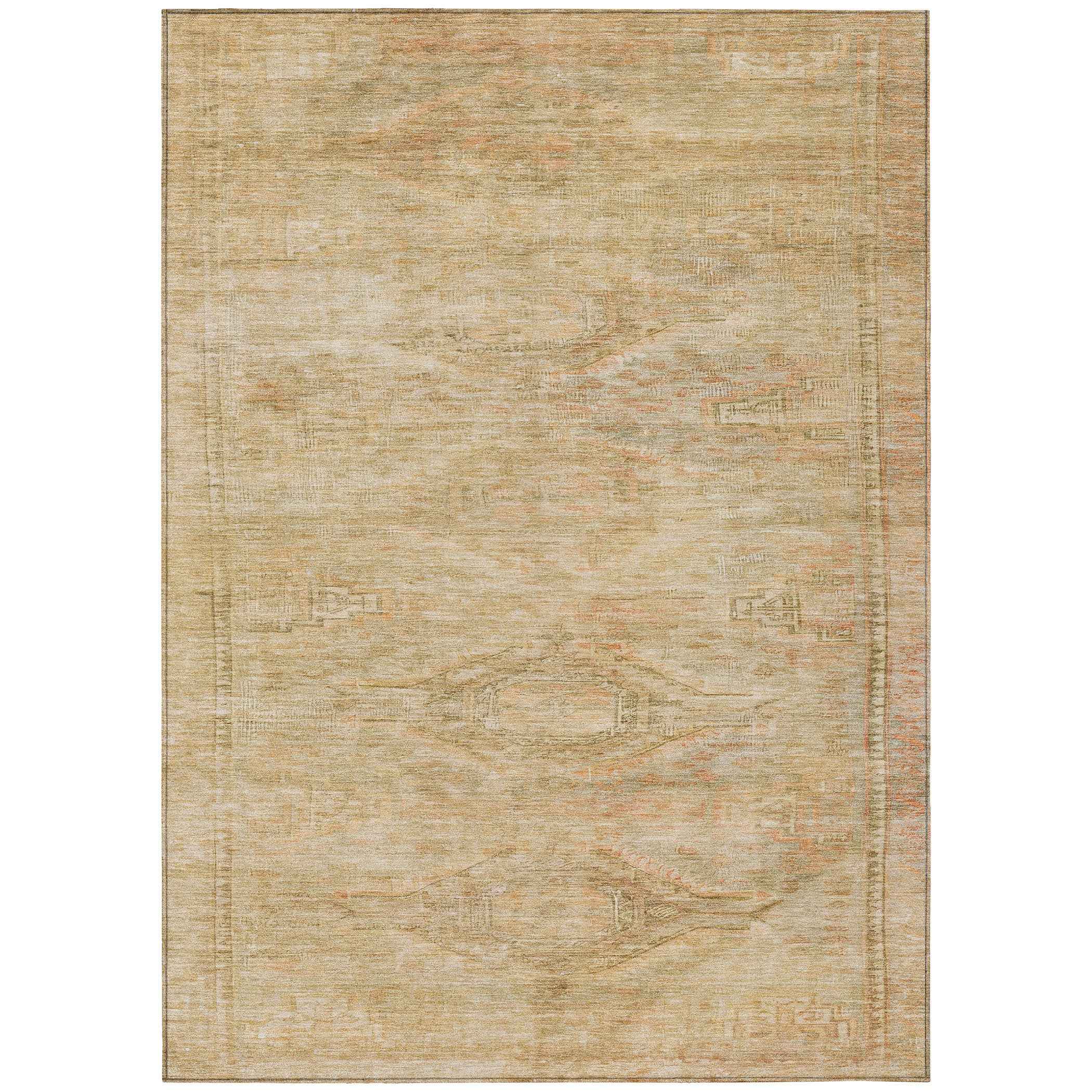8' X 10' Linen And Wheat Aztec Washable Indoor Outdoor Area Rug