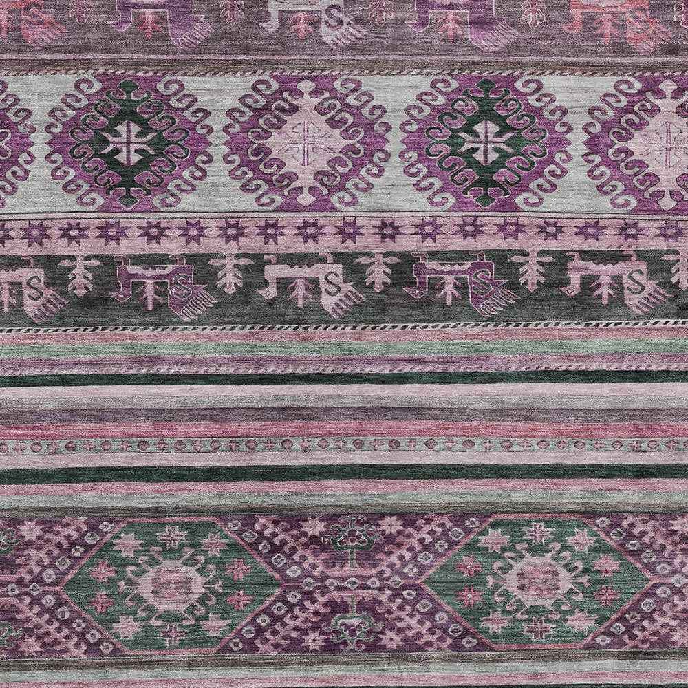 5' X 8' Purple Plum And Gray Tribal Washable Indoor Outdoor Area Rug