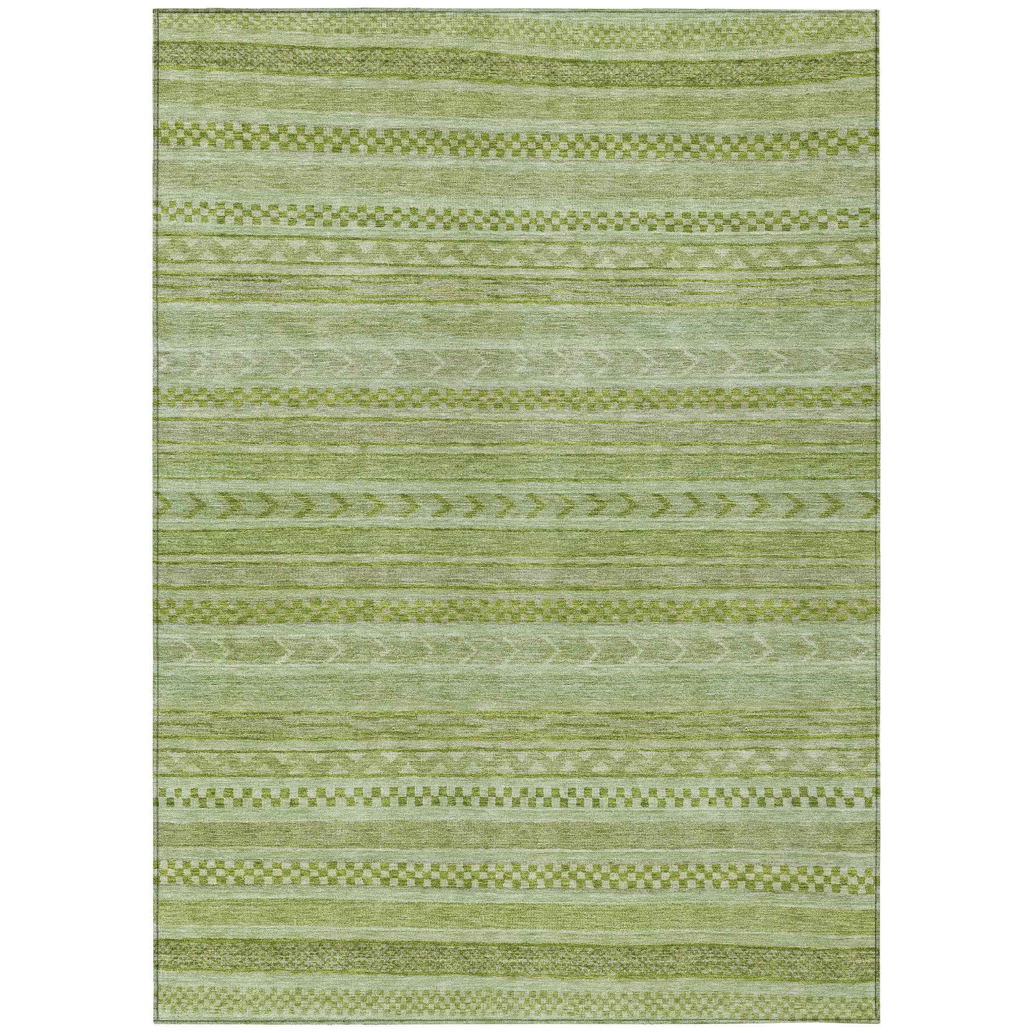 3' X 5' Fern Green And Sage Striped Washable Indoor Outdoor Area Rug