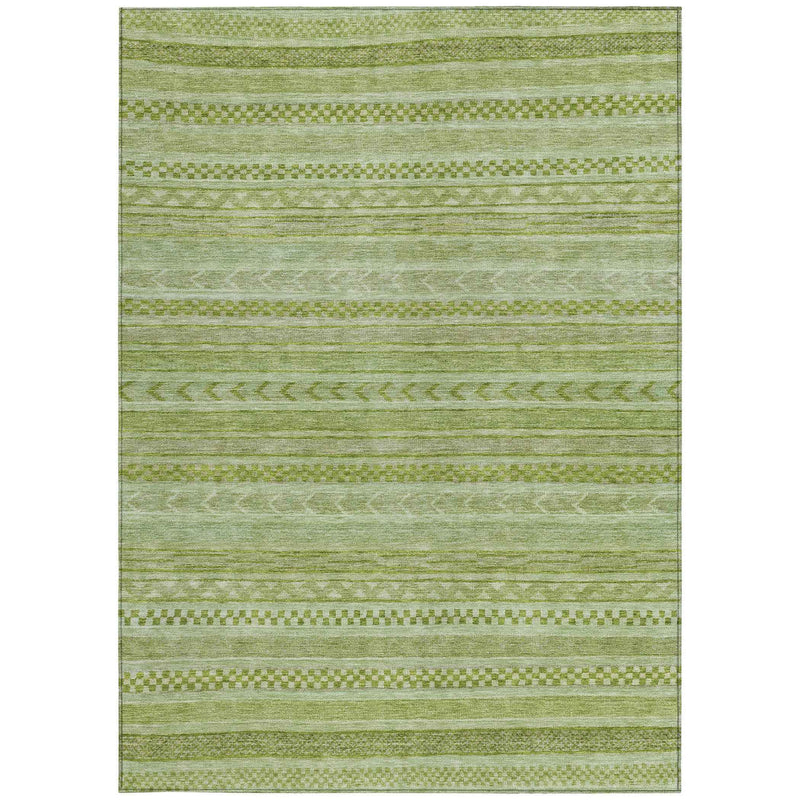 3' X 5' Fern Green And Sage Striped Washable Indoor Outdoor Area Rug