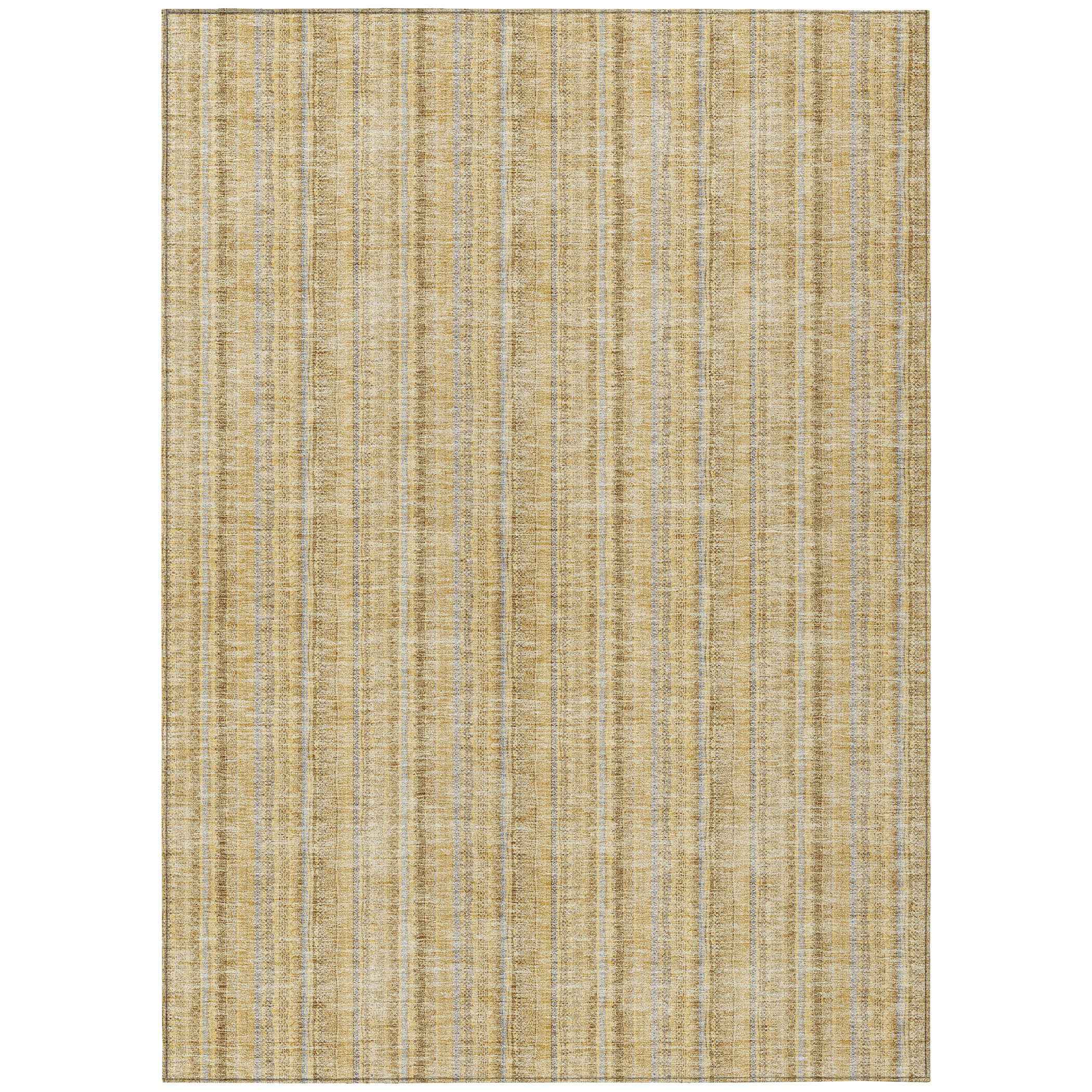 3' X 5' Wheat Gold And Gray Striped Washable Indoor Outdoor Area Rug