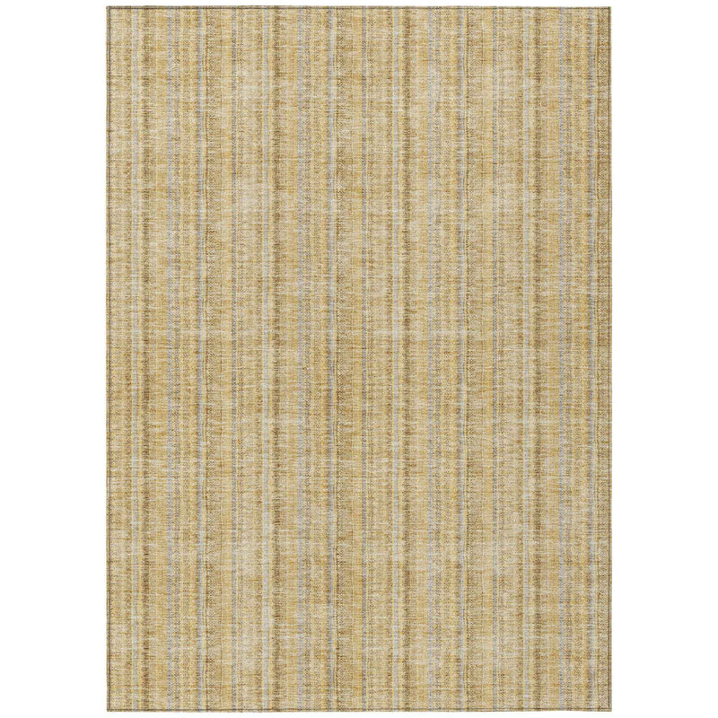3' X 5' Wheat Gold And Gray Striped Washable Indoor Outdoor Area Rug