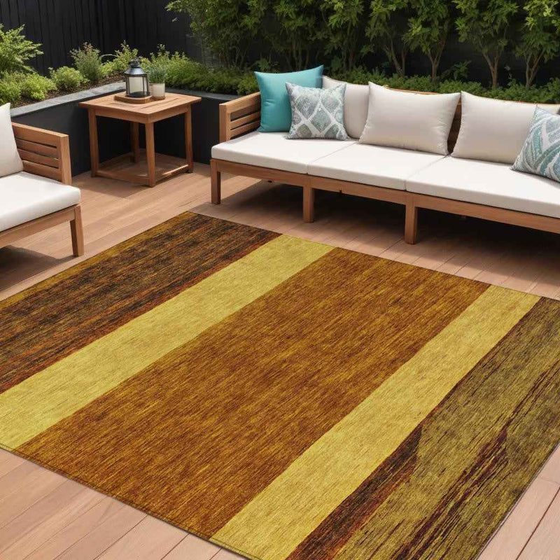 10' X 14' Terra Cotta Gold And Brown Abstract Washable Indoor Outdoor Area Rug