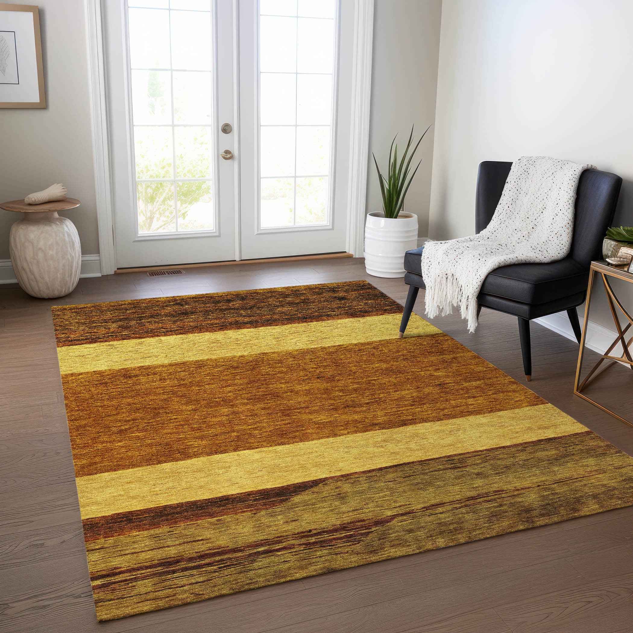 10' X 14' Terra Cotta Gold And Brown Abstract Washable Indoor Outdoor Area Rug