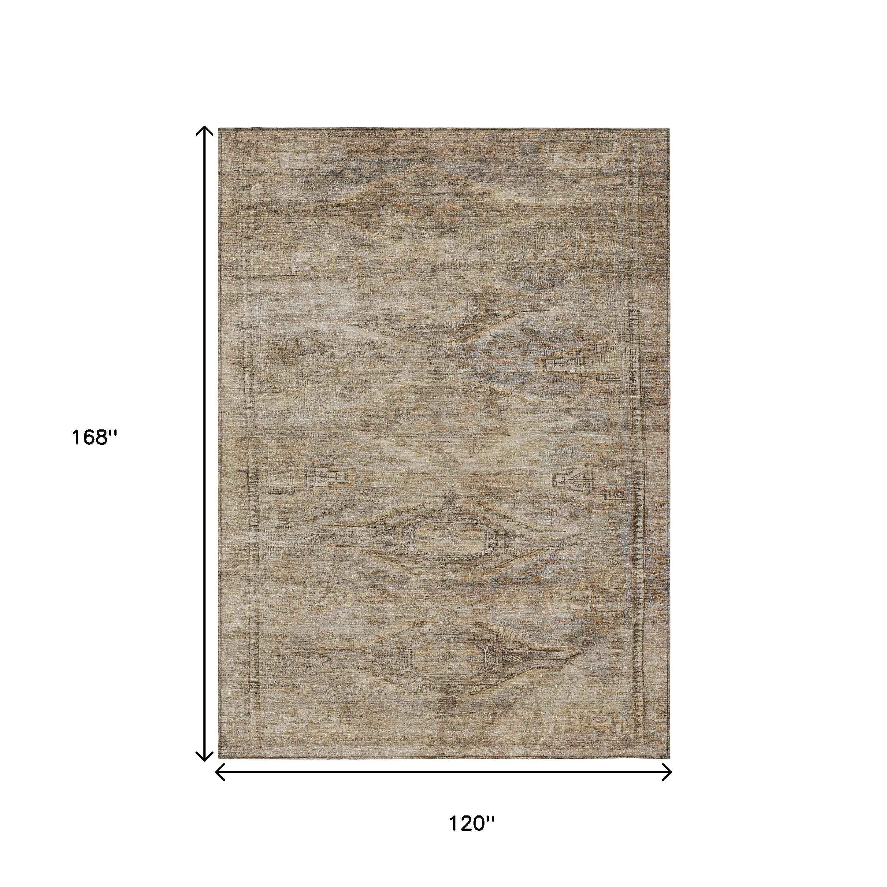10' X 14' Brown And Taupe Aztec Washable Indoor Outdoor Area Rug