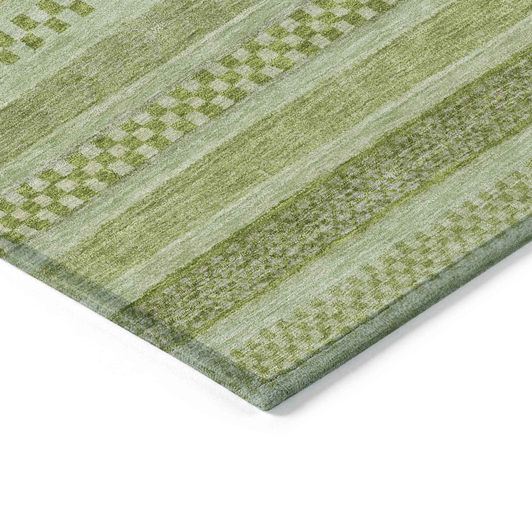 10' X 14' Fern Green And Sage Striped Washable Indoor Outdoor Area Rug