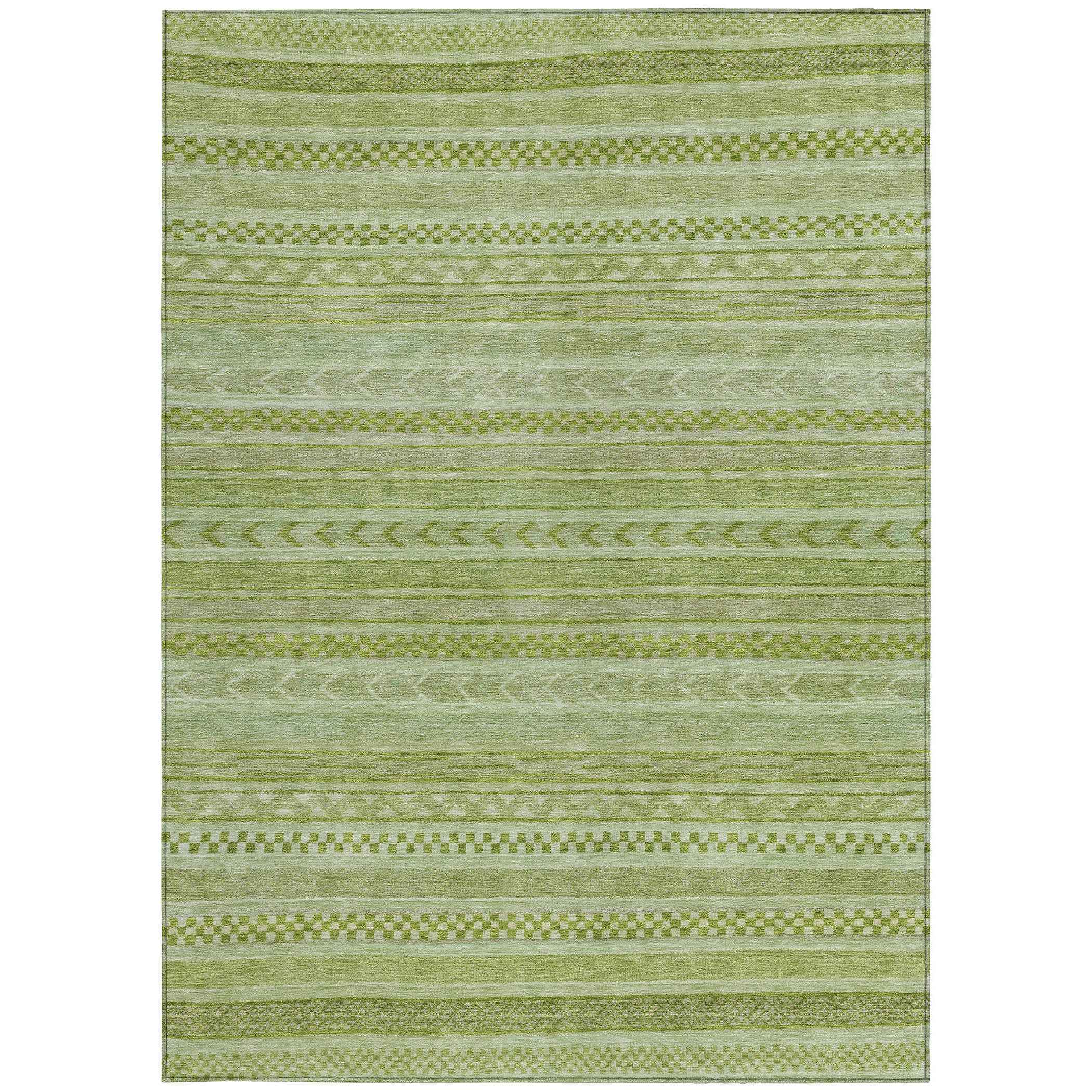 10' X 14' Fern Green And Sage Striped Washable Indoor Outdoor Area Rug