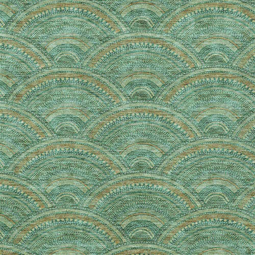 5' X 8' Sage Fern Green And Peach Geometric Washable Indoor Outdoor Area Rug