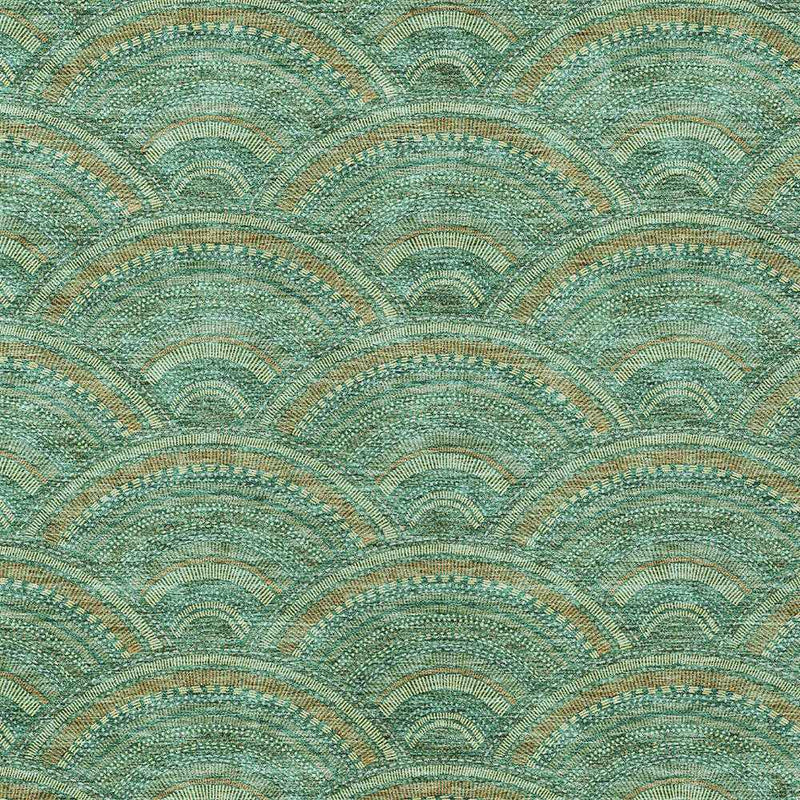 5' X 8' Sage Fern Green And Peach Geometric Washable Indoor Outdoor Area Rug