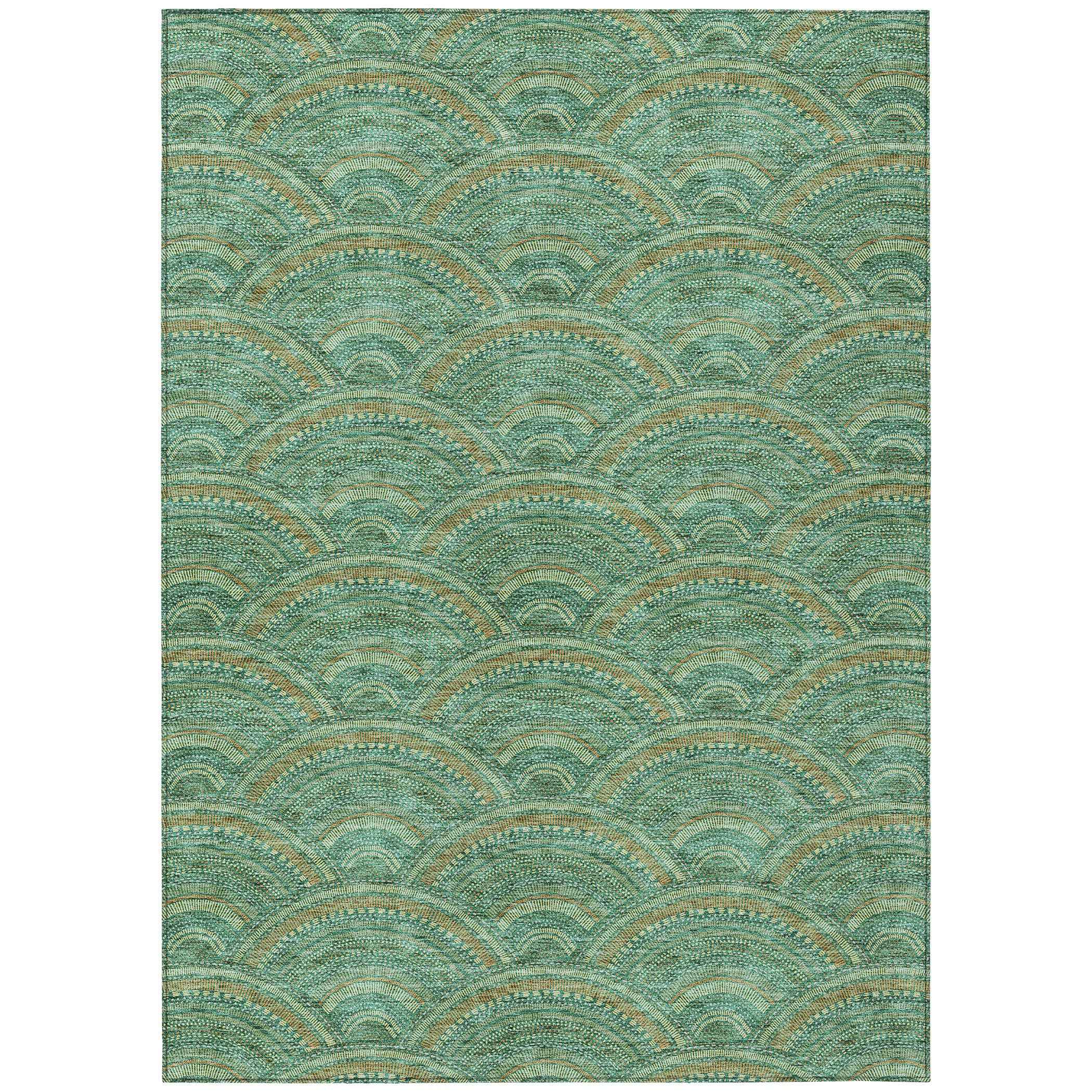 3' X 5' Sage Fern Green And Peach Geometric Washable Indoor Outdoor Area Rug