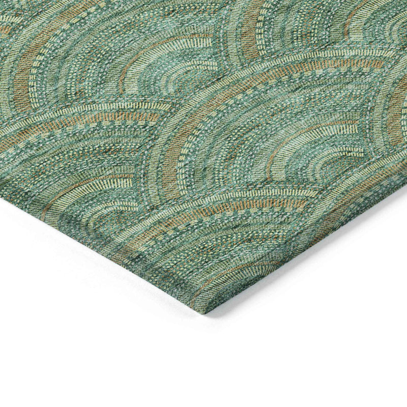 3' X 5' Sage Fern Green And Peach Geometric Washable Indoor Outdoor Area Rug