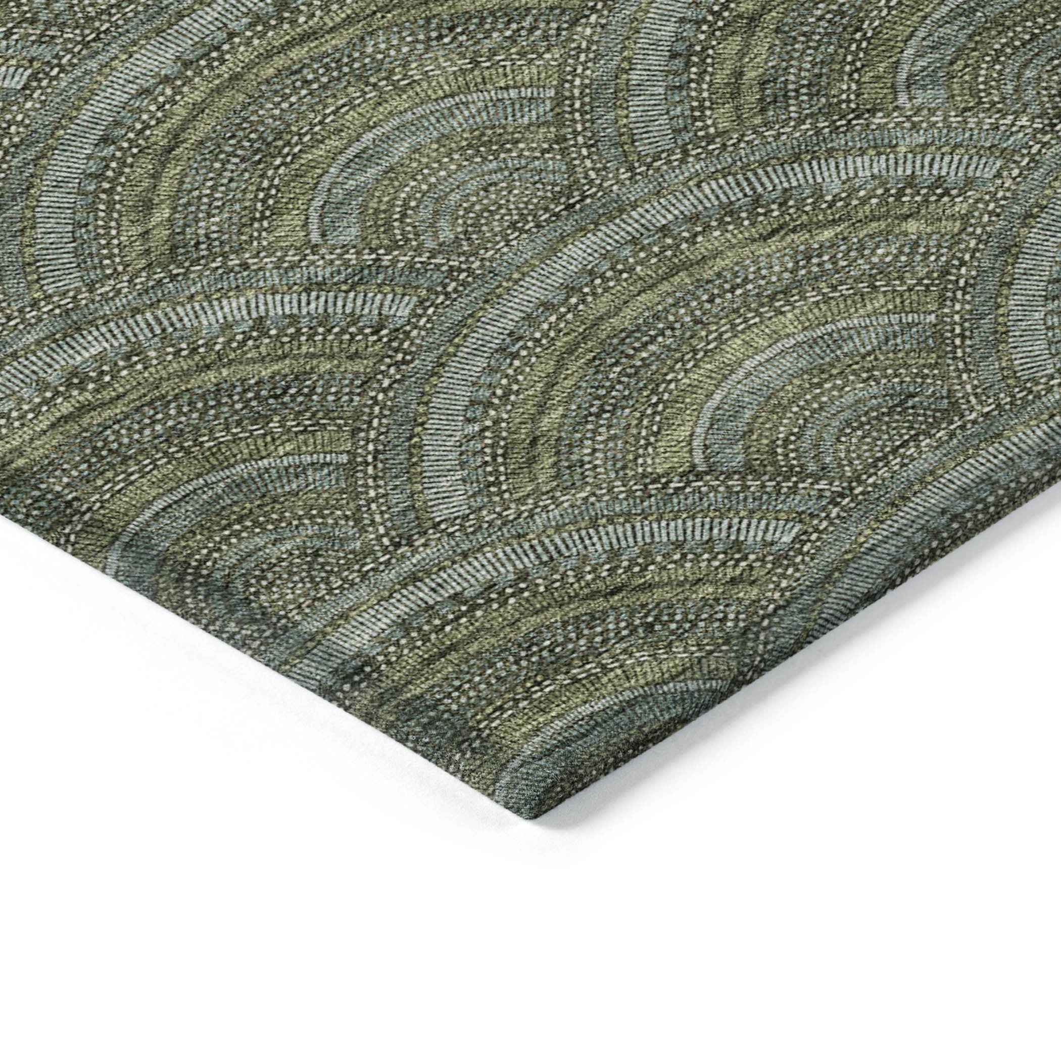 10' X 14' Olive Green Fern Green And Silver Geometric Washable Indoor Outdoor Area Rug