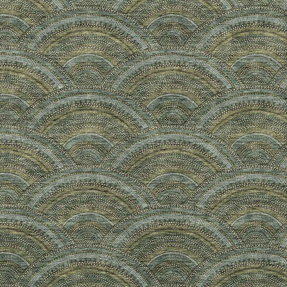 10' X 14' Olive Green Fern Green And Silver Geometric Washable Indoor Outdoor Area Rug