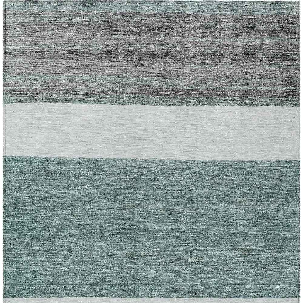 10' X 14' Teal Blue Off White And Gray Abstract Washable Indoor Outdoor Area Rug