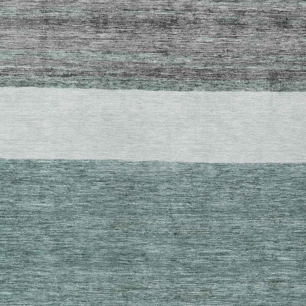 10' X 14' Teal Blue Off White And Gray Abstract Washable Indoor Outdoor Area Rug