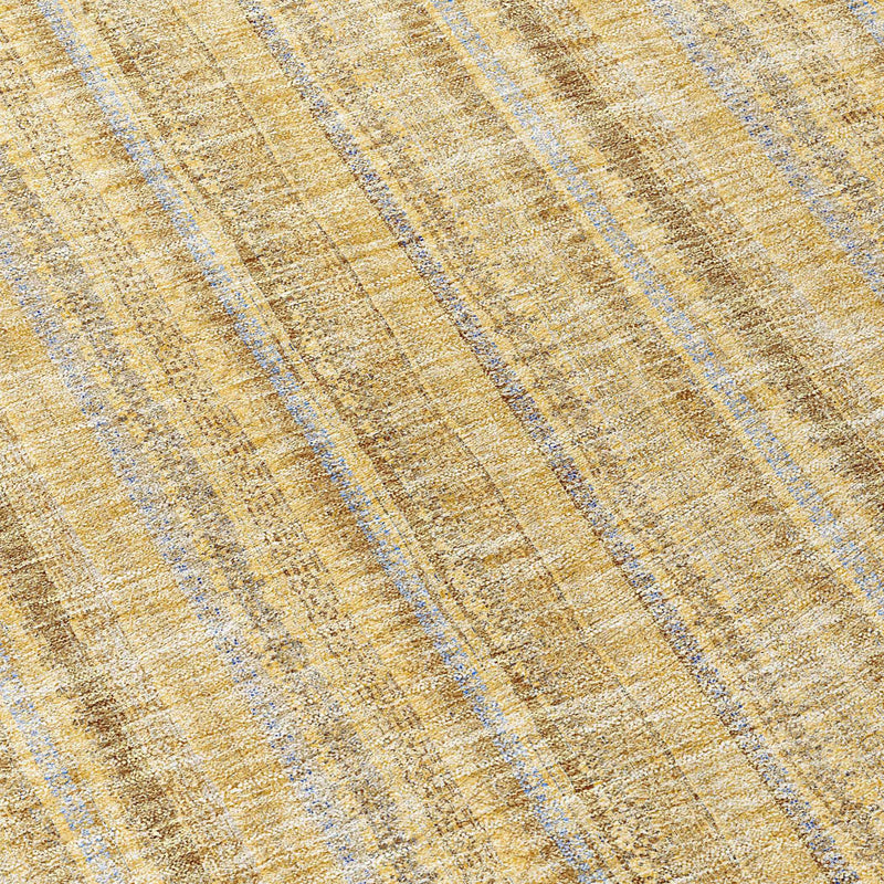 8' Wheat Gold And Gray Round Striped Washable Indoor Outdoor Area Rug