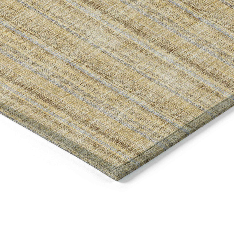 8' Wheat Gold And Gray Round Striped Washable Indoor Outdoor Area Rug