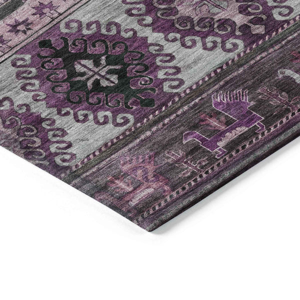 8' X 10' Purple Plum And Gray Tribal Washable Indoor Outdoor Area Rug