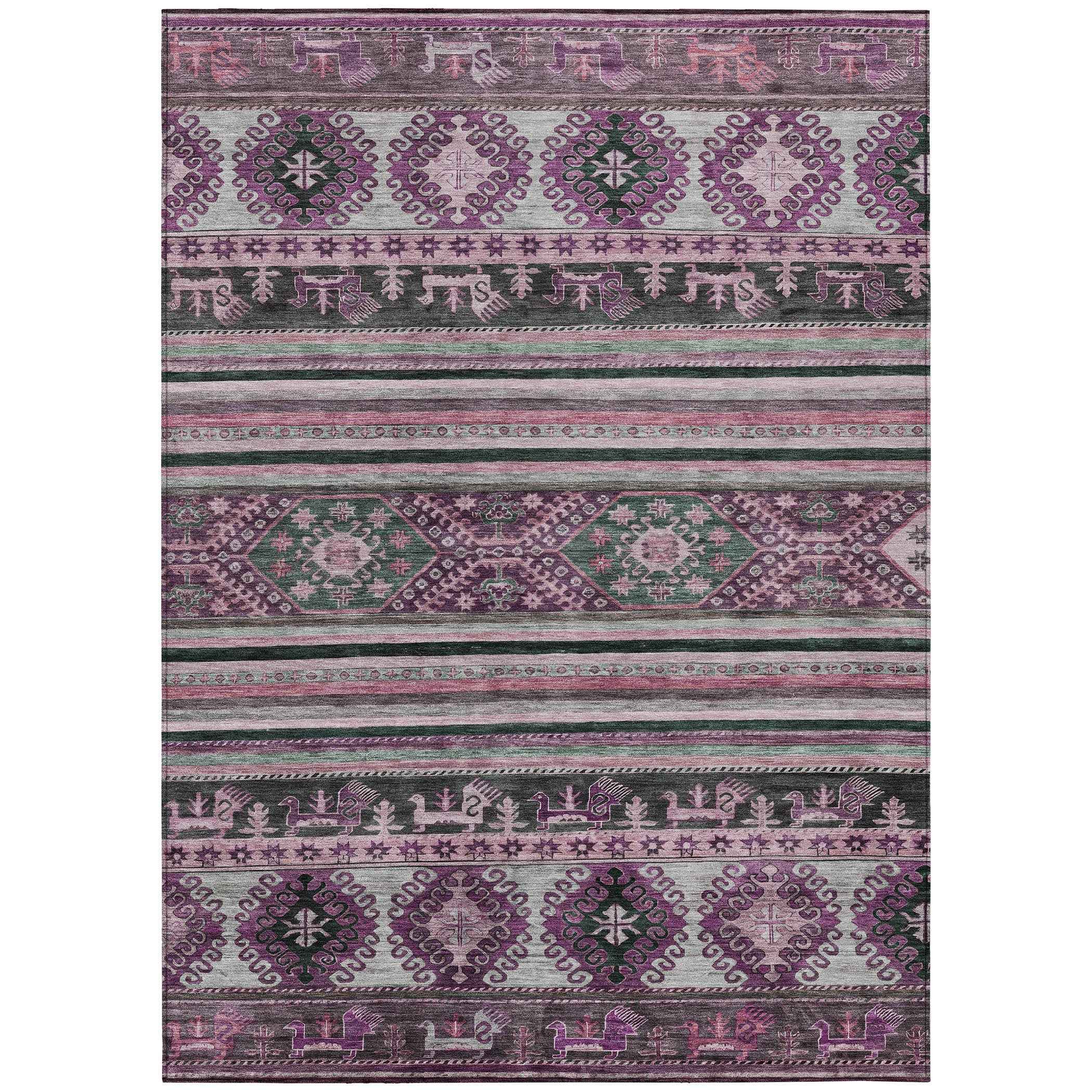 8' X 10' Purple Plum And Gray Tribal Washable Indoor Outdoor Area Rug