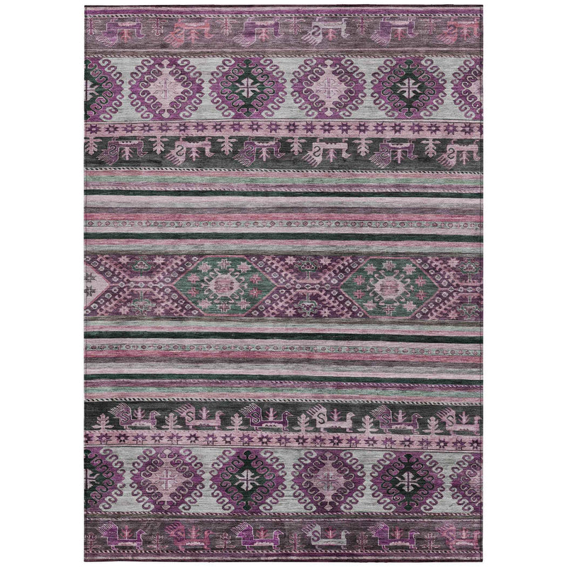 8' X 10' Purple Plum And Gray Tribal Washable Indoor Outdoor Area Rug