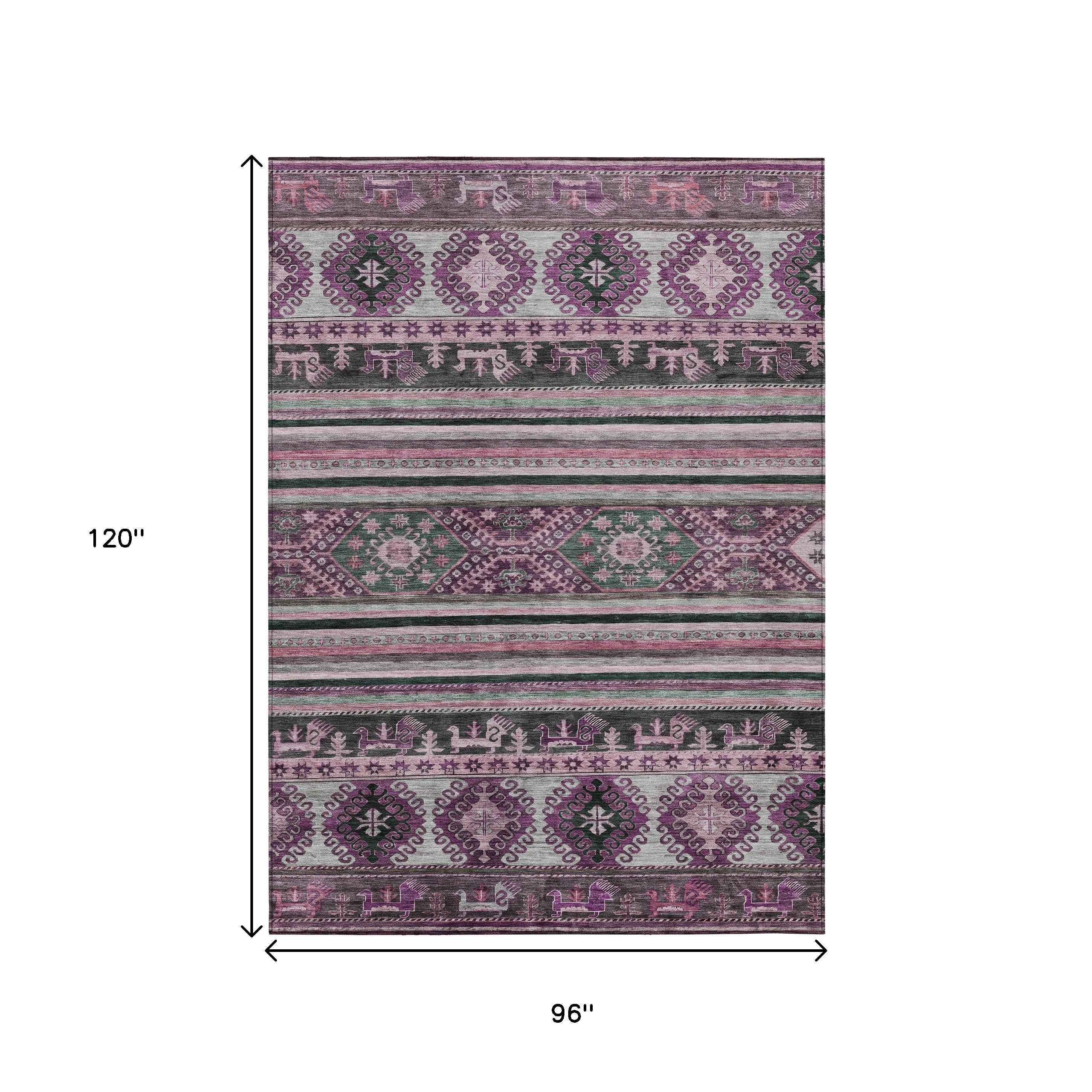 8' X 10' Purple Plum And Gray Tribal Washable Indoor Outdoor Area Rug