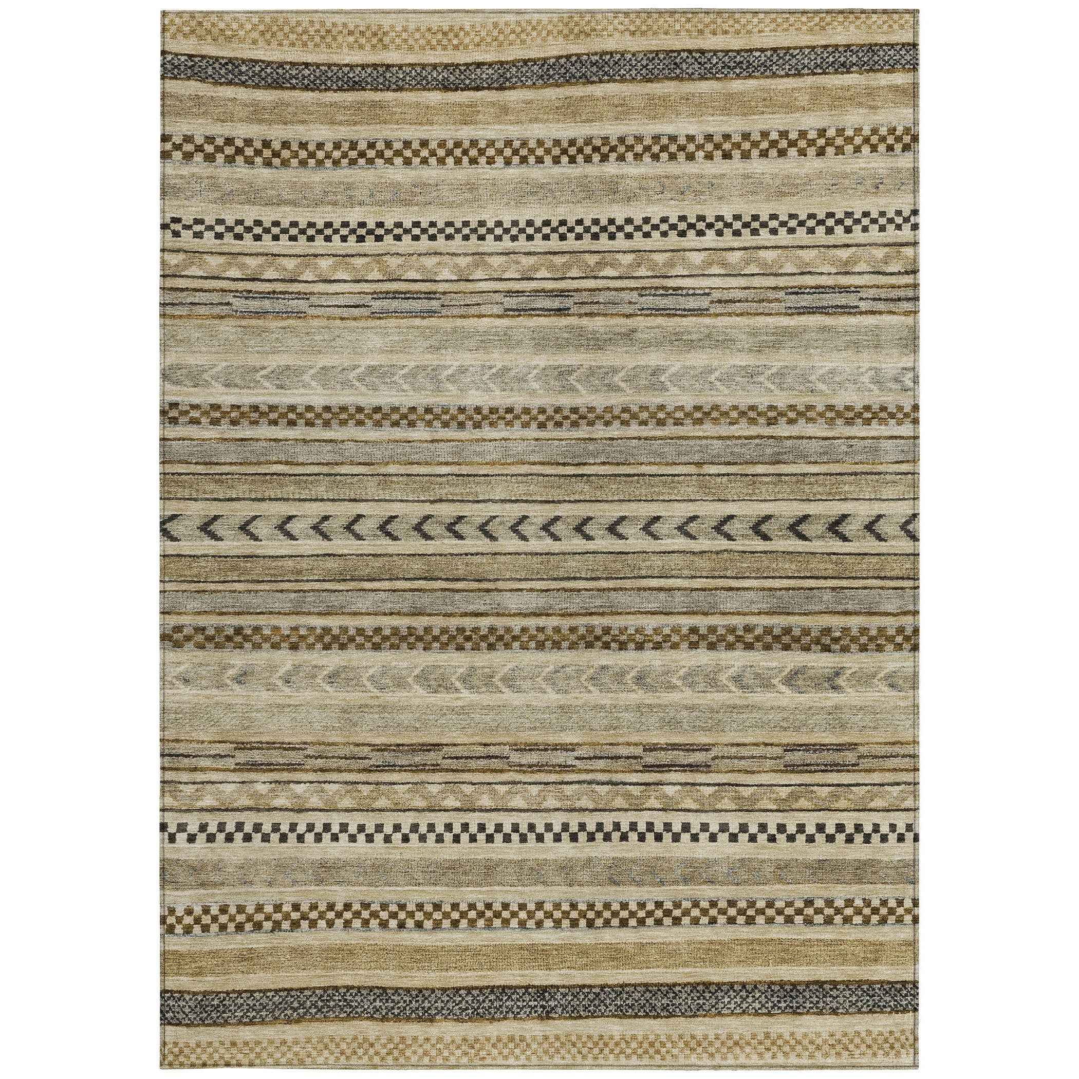 8' X 10' Chocolate And Taupe Striped Washable Indoor Outdoor Area Rug