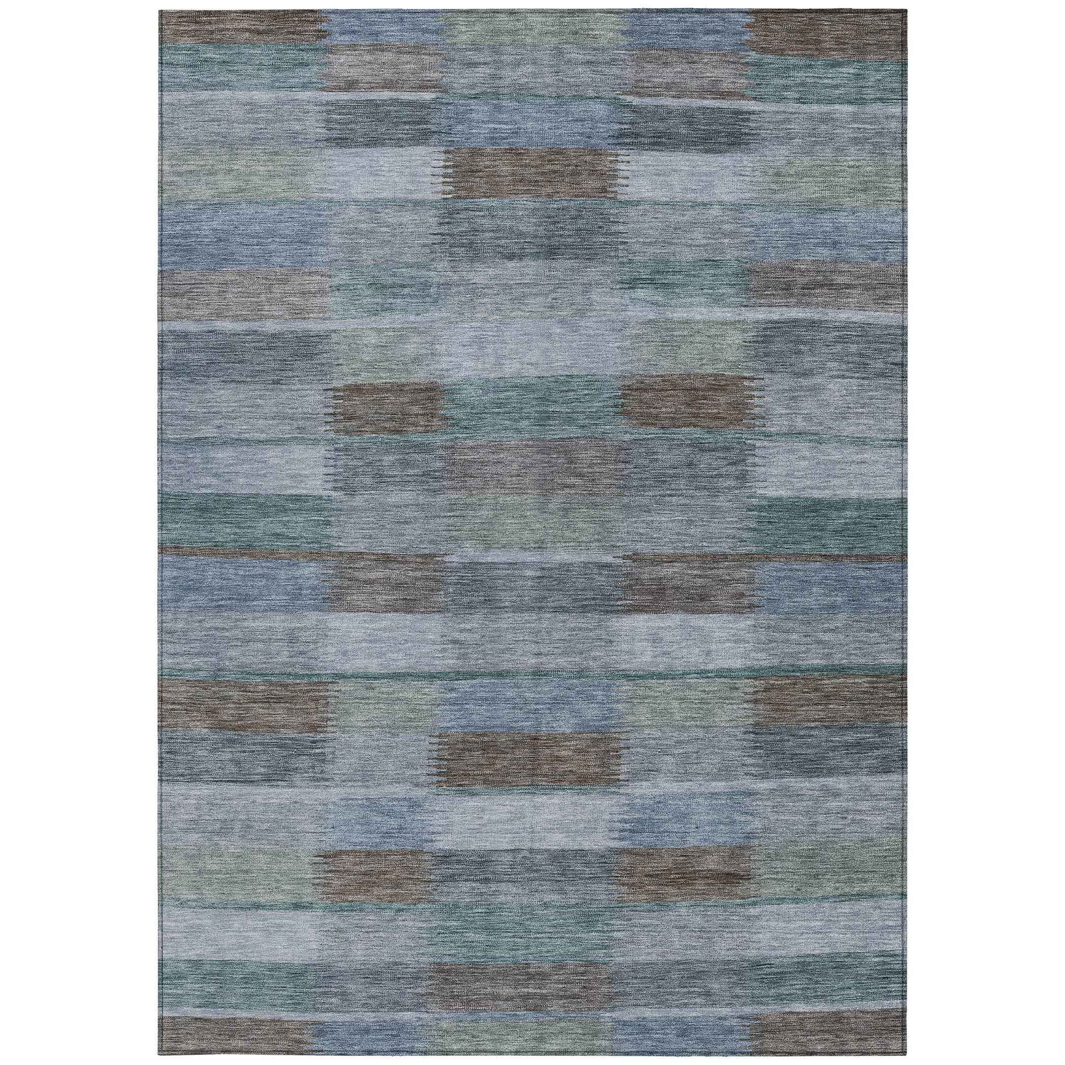 5' X 8' Blue Denim Blue And Brown Striped Washable Indoor Outdoor Area Rug