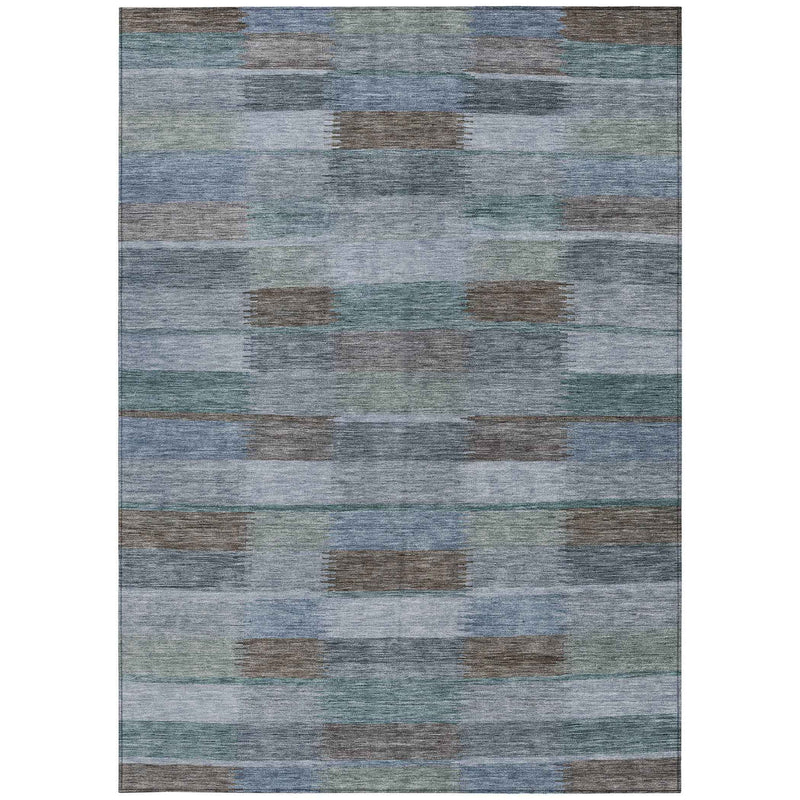 5' X 8' Blue Denim Blue And Brown Striped Washable Indoor Outdoor Area Rug