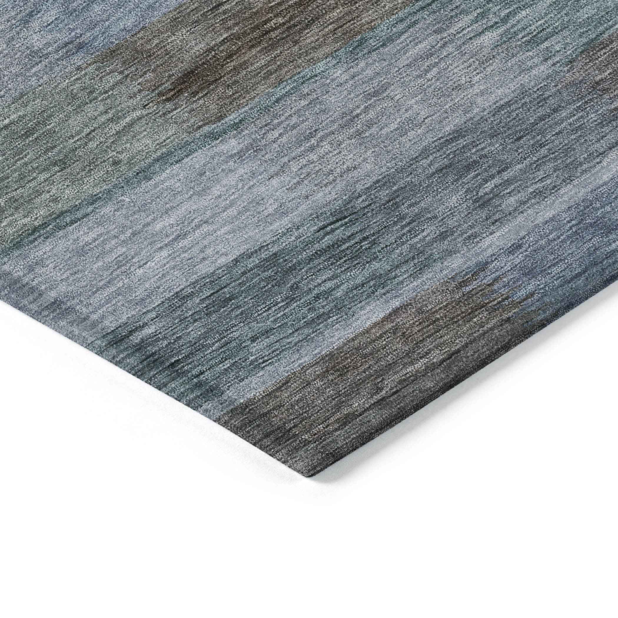 3' X 5' Blue Denim Blue And Brown Striped Washable Indoor Outdoor Area Rug