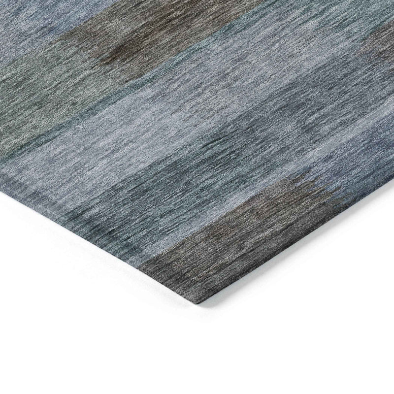 3' X 5' Blue Denim Blue And Brown Striped Washable Indoor Outdoor Area Rug