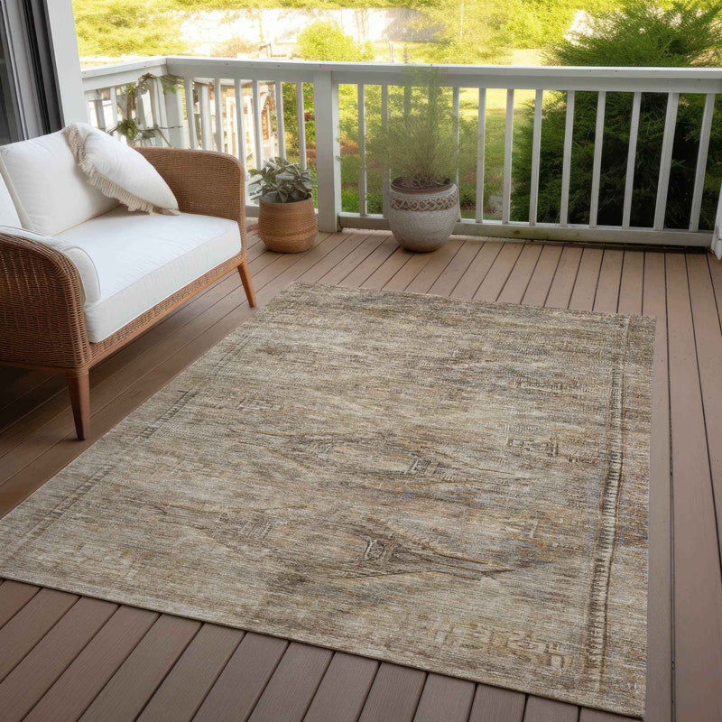 3' X 5' Brown And Taupe Aztec Washable Indoor Outdoor Area Rug