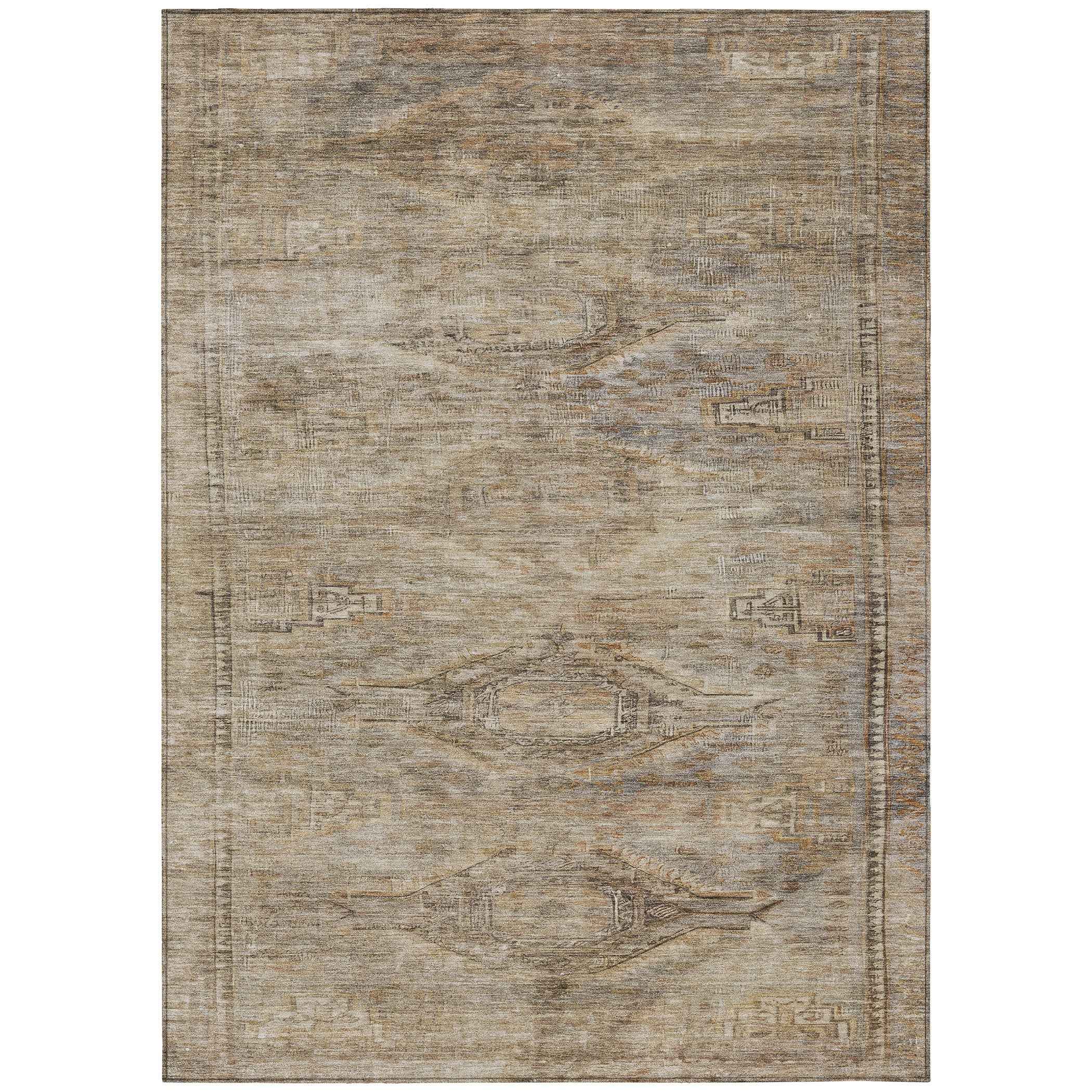 3' X 5' Brown And Taupe Aztec Washable Indoor Outdoor Area Rug