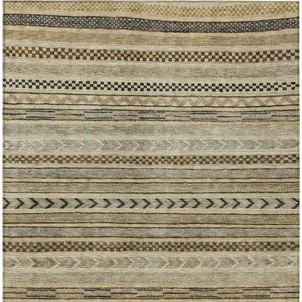 5' X 8' Chocolate And Taupe Striped Washable Indoor Outdoor Area Rug