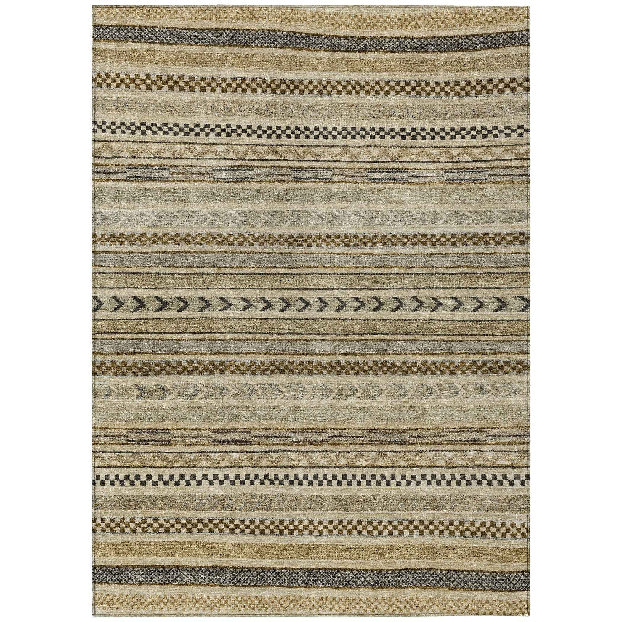 5' X 8' Chocolate And Taupe Striped Washable Indoor Outdoor Area Rug