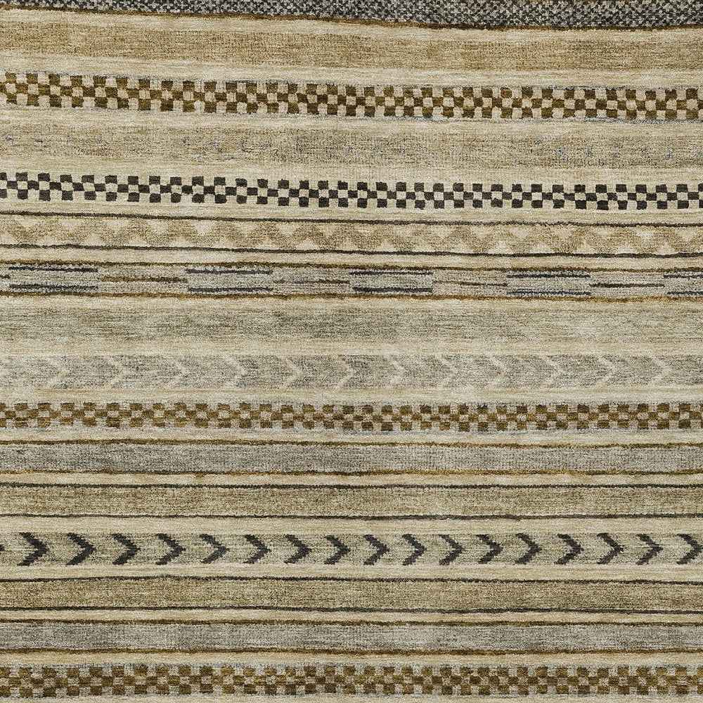 5' X 8' Chocolate And Taupe Striped Washable Indoor Outdoor Area Rug