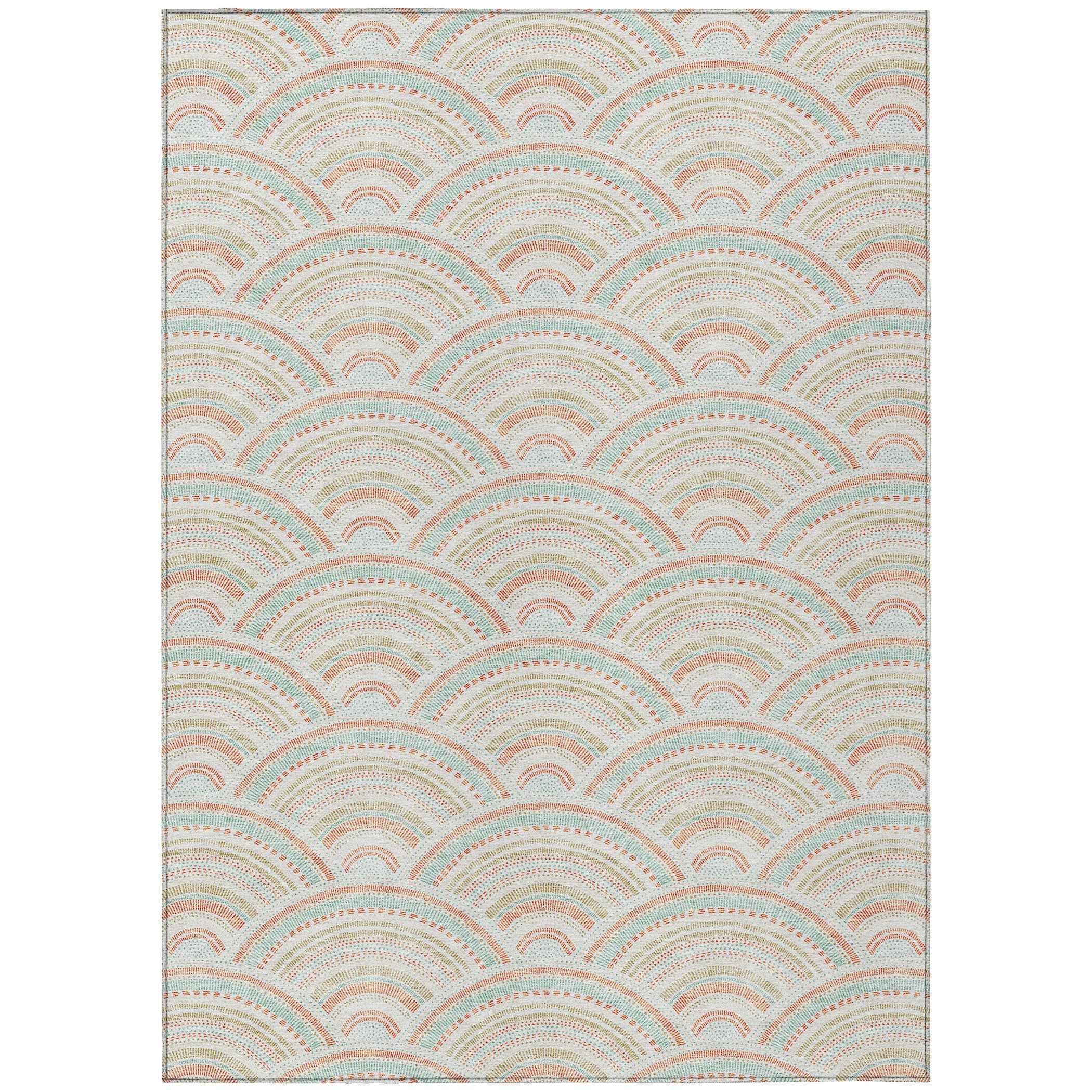 5' X 8' Linen Orange And Ivory Geometric Washable Indoor Outdoor Area Rug
