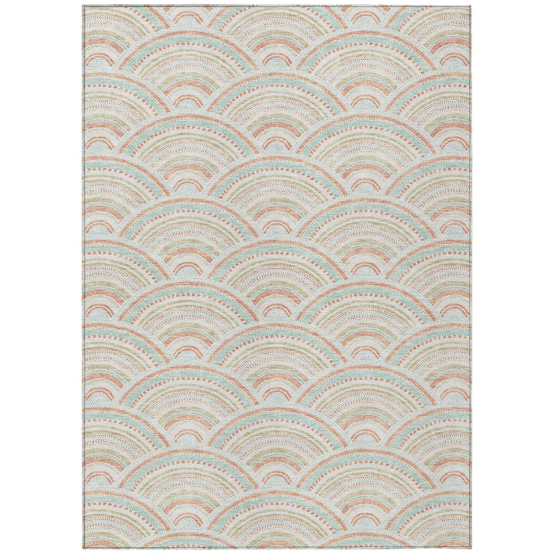5' X 8' Linen Orange And Ivory Geometric Washable Indoor Outdoor Area Rug