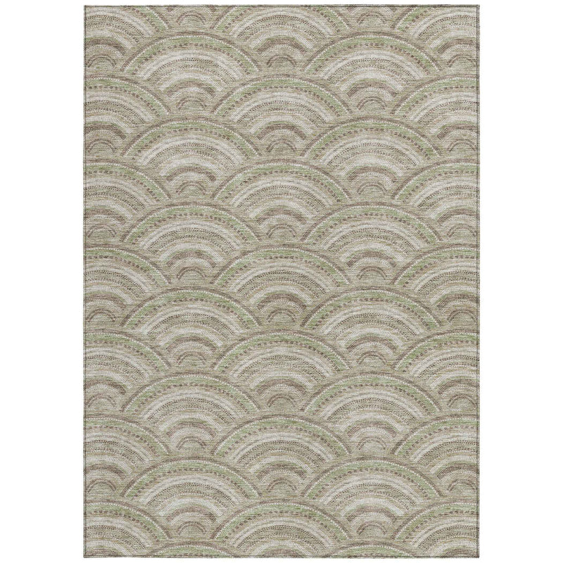 5' X 8' Taupe Fern Green And Ivory Geometric Washable Indoor Outdoor Area Rug