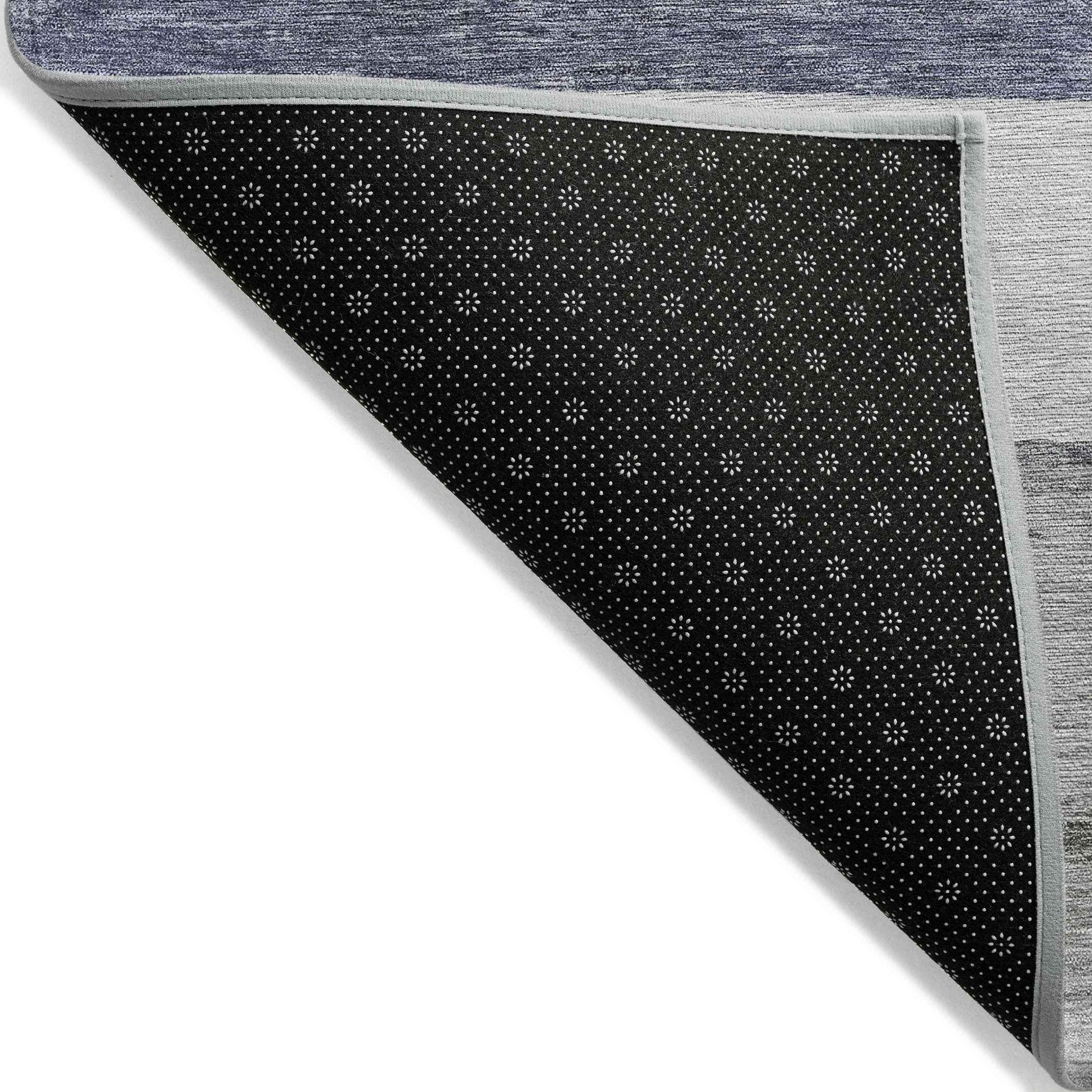 8' X 10' Denim Blue Ivory And Gray Abstract Washable Indoor Outdoor Area Rug