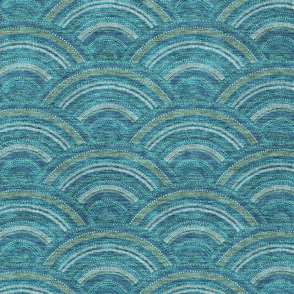 9' X 12' Teal Blue Fern Green And Ivory Geometric Washable Indoor Outdoor Area Rug