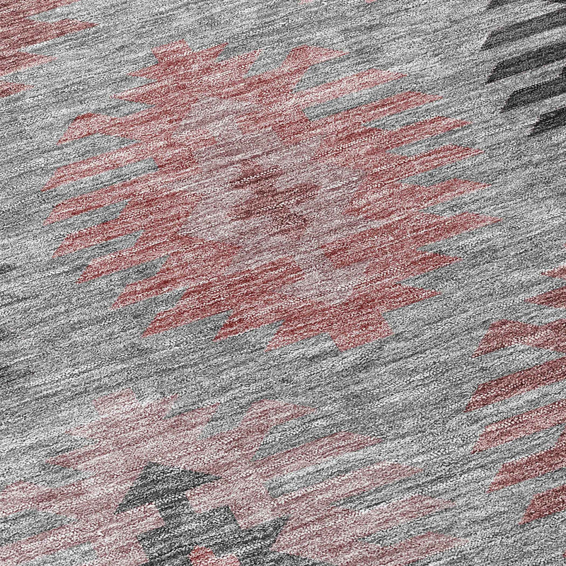 8' Gray Mauve And Charcoal Round Southwestern Washable Indoor Outdoor Area Rug