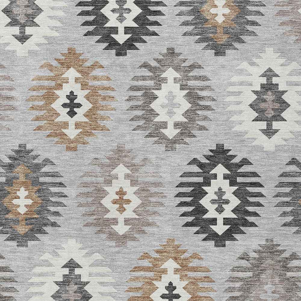 5' X 8' Silver Beige And Charcoal Southwestern Washable Indoor Outdoor Area Rug