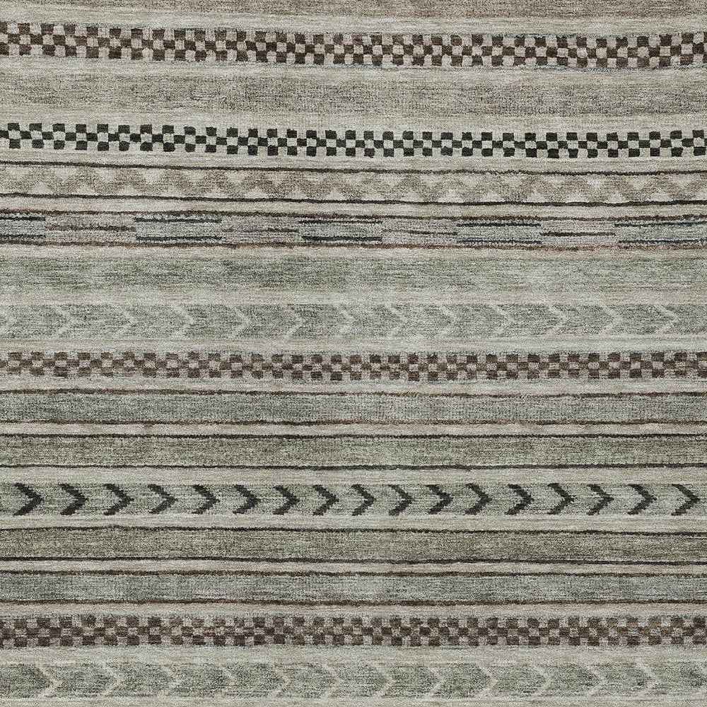 3' X 5' Taupe And Brown Striped Washable Indoor Outdoor Area Rug